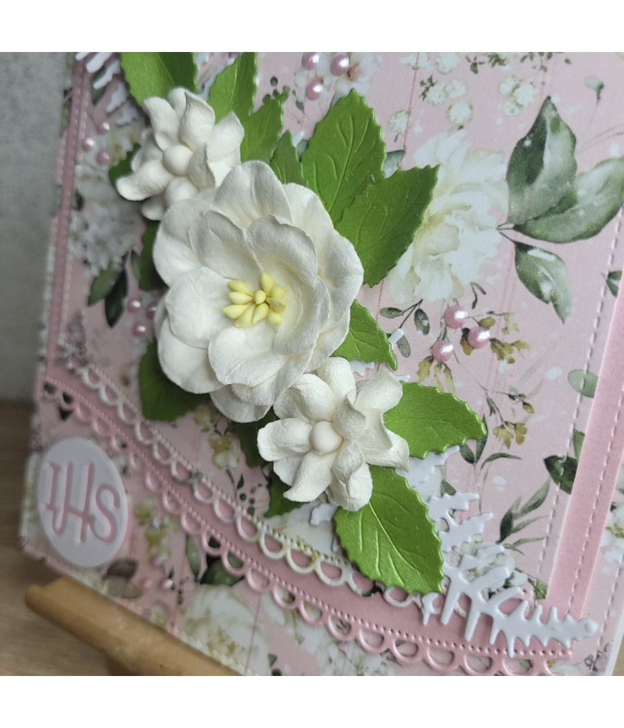 Różowa kartka, Pamiątka I Komunii, IHS, handmade