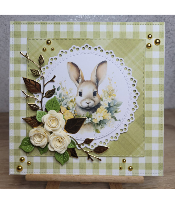 Zielono-złota kartka na Wielkanoc z zajaczkiem, handmade