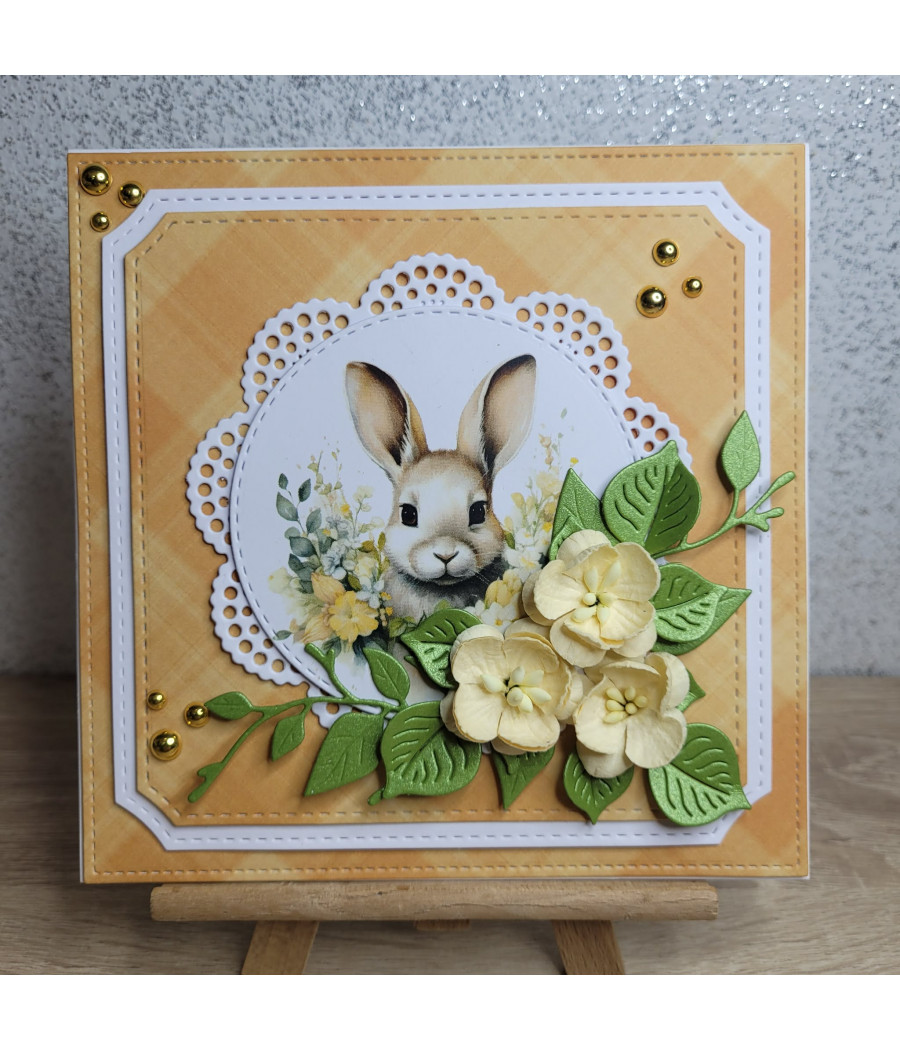 Pomarańczowa kartka na WIelkanoc, zajączek, handmade