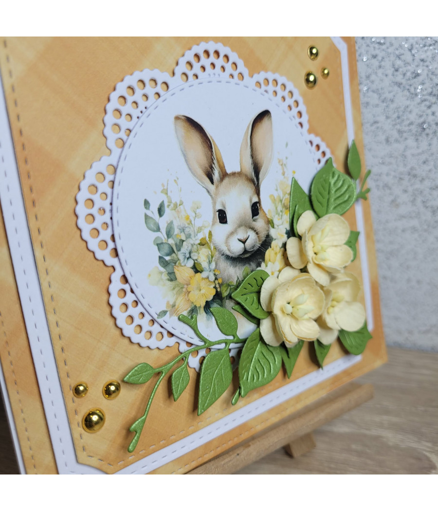 Pomarańczowa kartka na WIelkanoc, zajączek, handmade