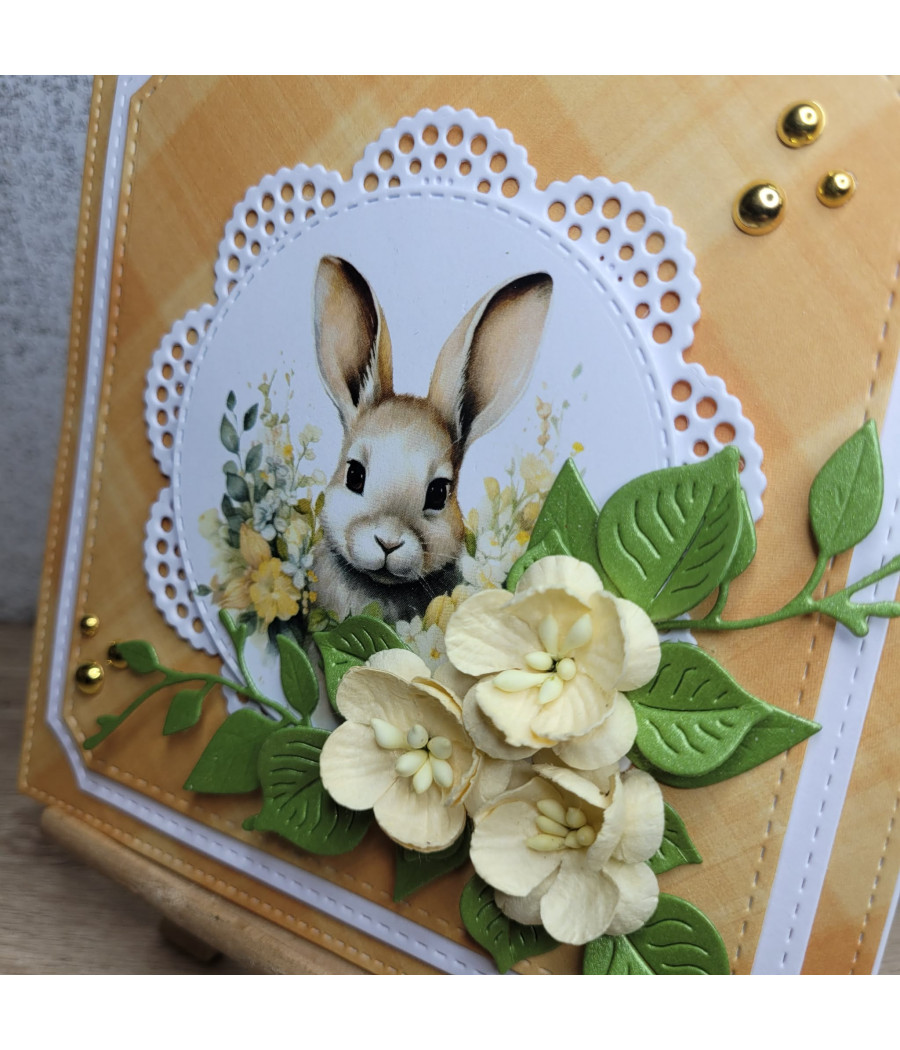 Pomarańczowa kartka na WIelkanoc, zajączek, handmade