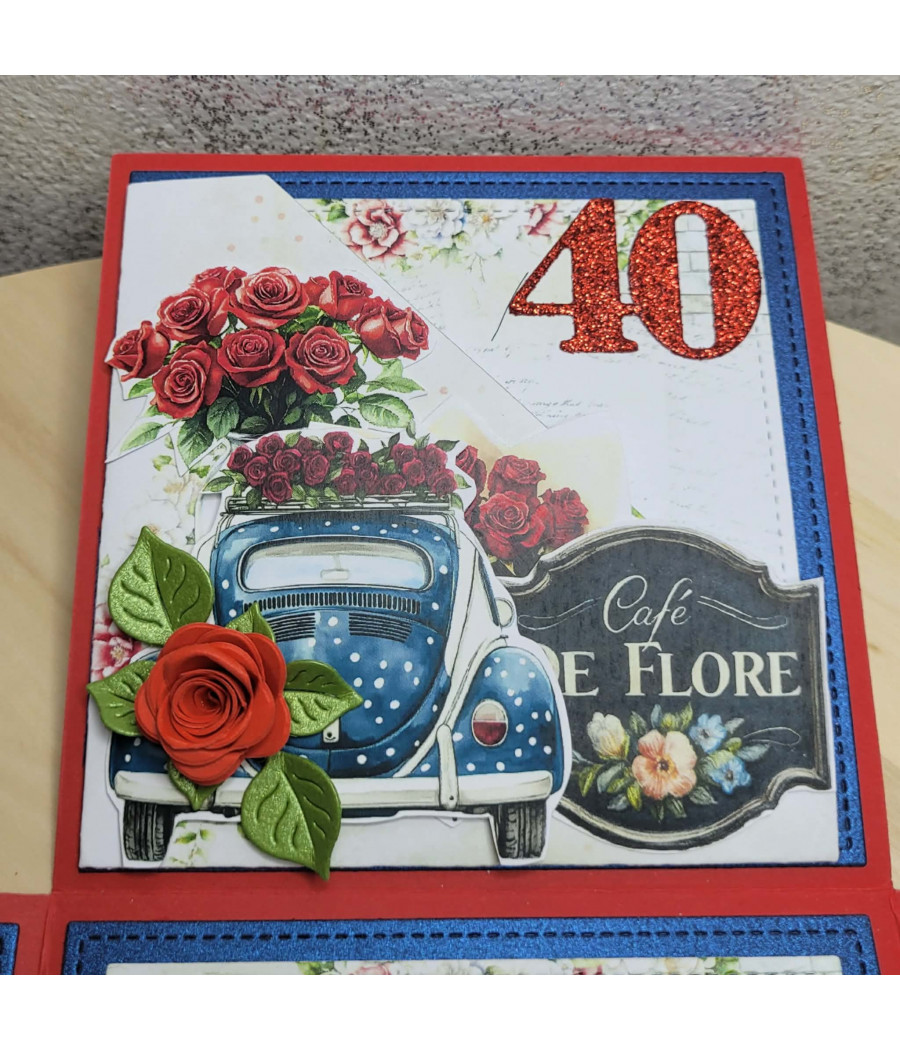 Exploding box Paryż, 40 urodziny, Wieża Eiffela, rogaliki, róże, handmade