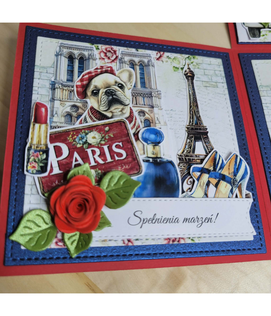 Exploding box Paryż, 40 urodziny, Wieża Eiffela, rogaliki, róże, handmade