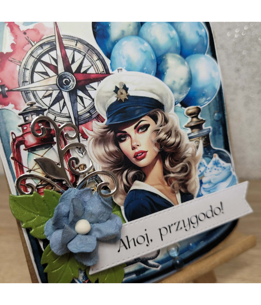 Kartka - butelka, marynistyczna, baloniki, handmade