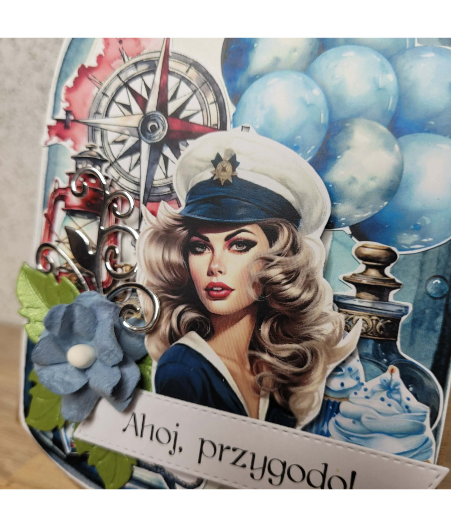 Kartka - butelka, marynistyczna, baloniki, handmade