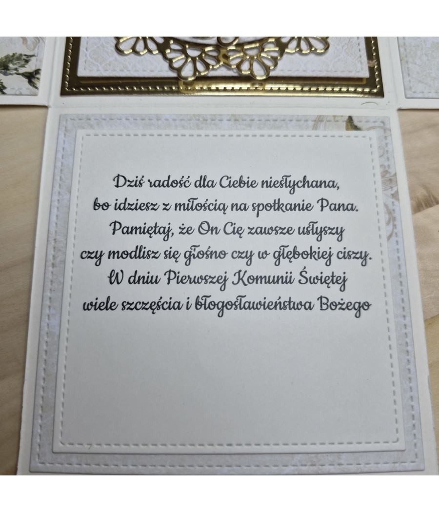 Kremowy exploding box, Pamiątka I Komunii Św., kielich, handmade