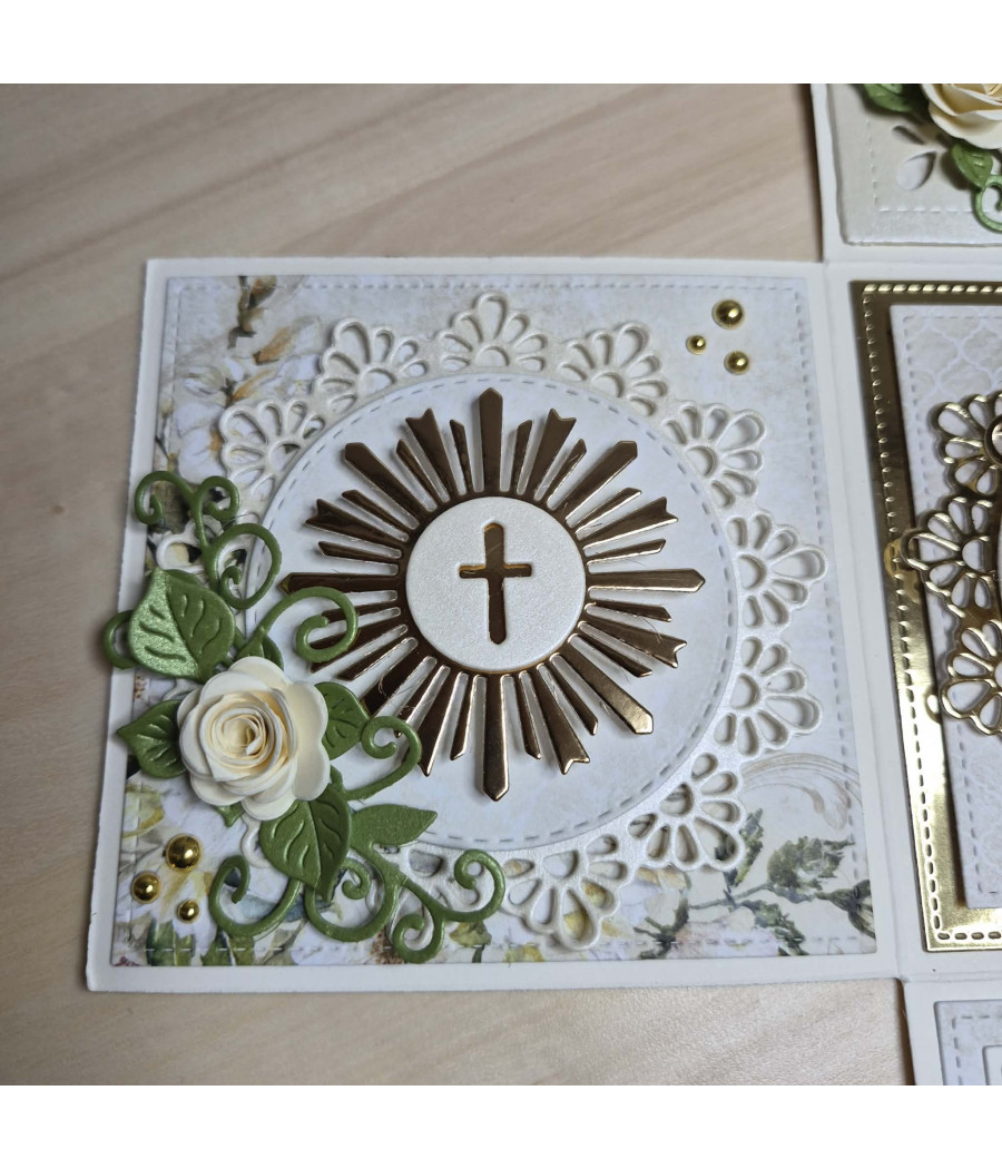 Kremowy exploding box, Pamiątka I Komunii Św., kielich, handmade