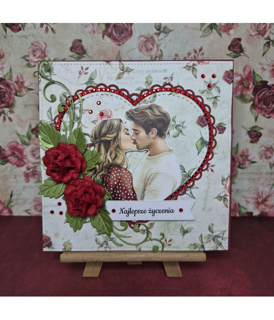 Kartka dla zakochanych, handmade, para, róże