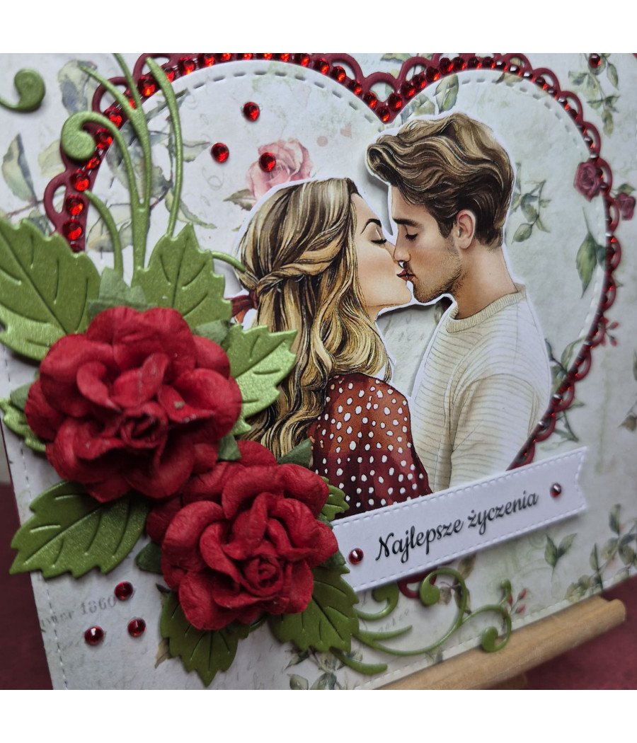 Kartka dla zakochanych, handmade, para, róże