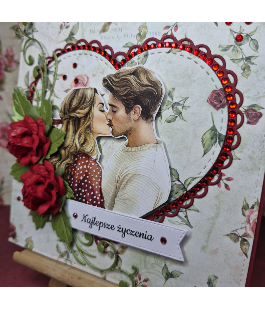 Kartka dla zakochanych, handmade, para, róże