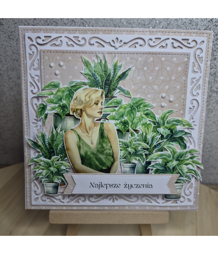 Zielona kartka dla rośliniary, dziewczyna, handmade, kwiaty