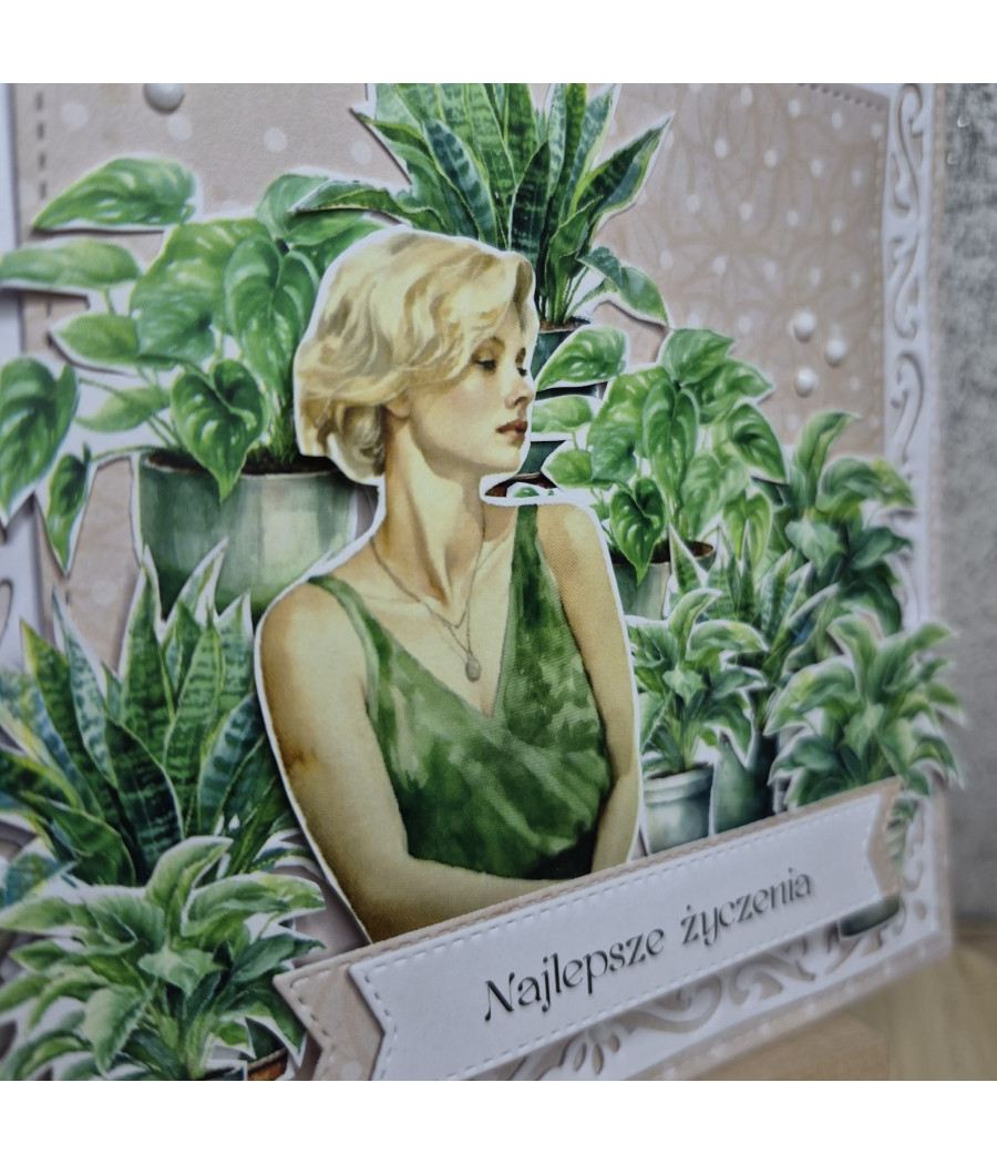 Zielona kartka dla rośliniary, dziewczyna, handmade, kwiaty