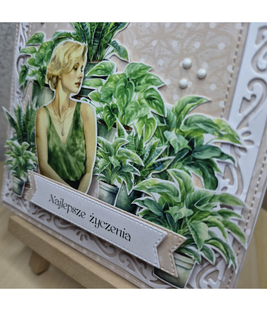 Zielona kartka dla rośliniary, dziewczyna, handmade, kwiaty