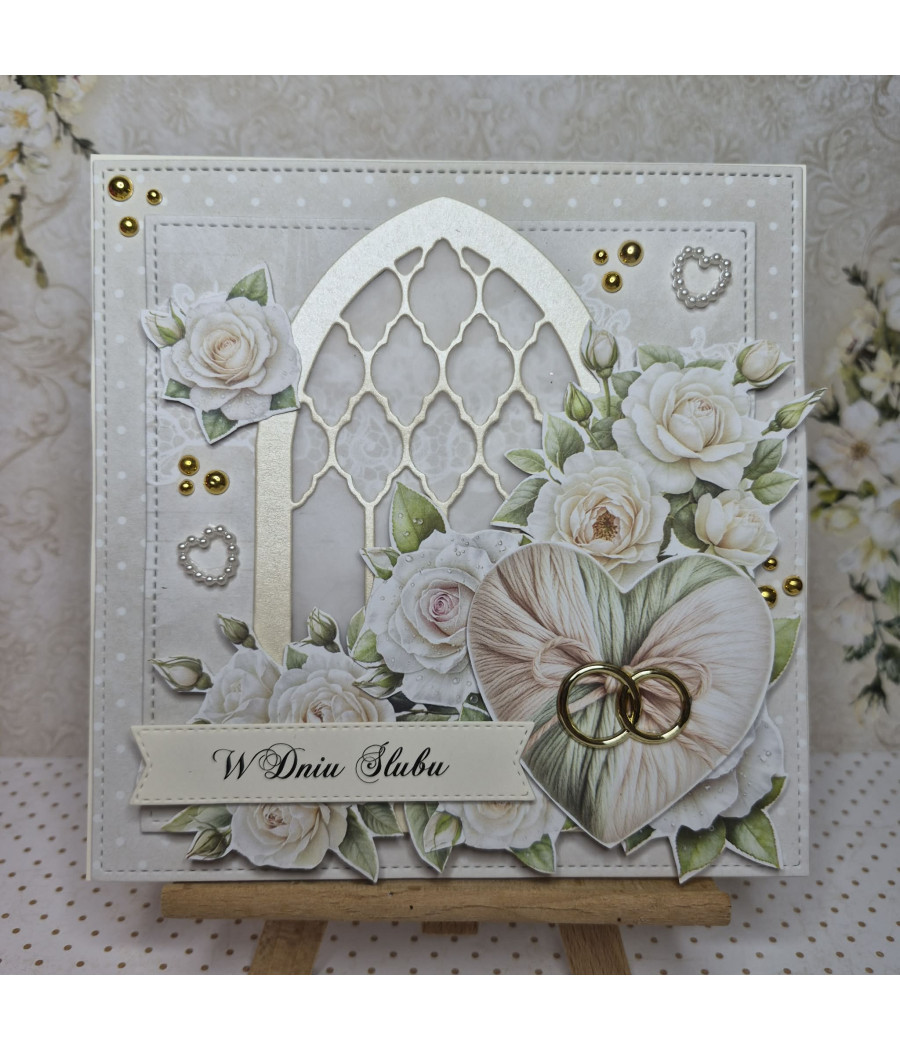 Kremowa kartka na Ślub, róże, handmade