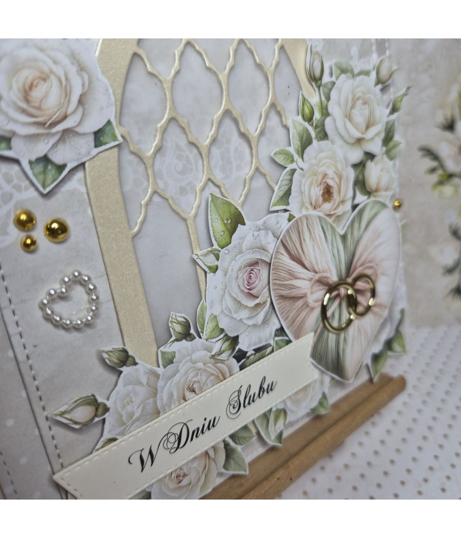 Kremowa kartka na Ślub, róże, handmade