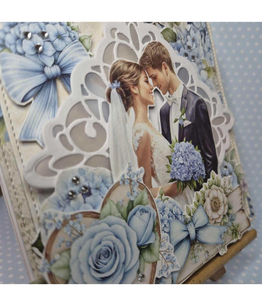 Niebieska kartka na Ślub, Młoda Para, hortensje, handmade