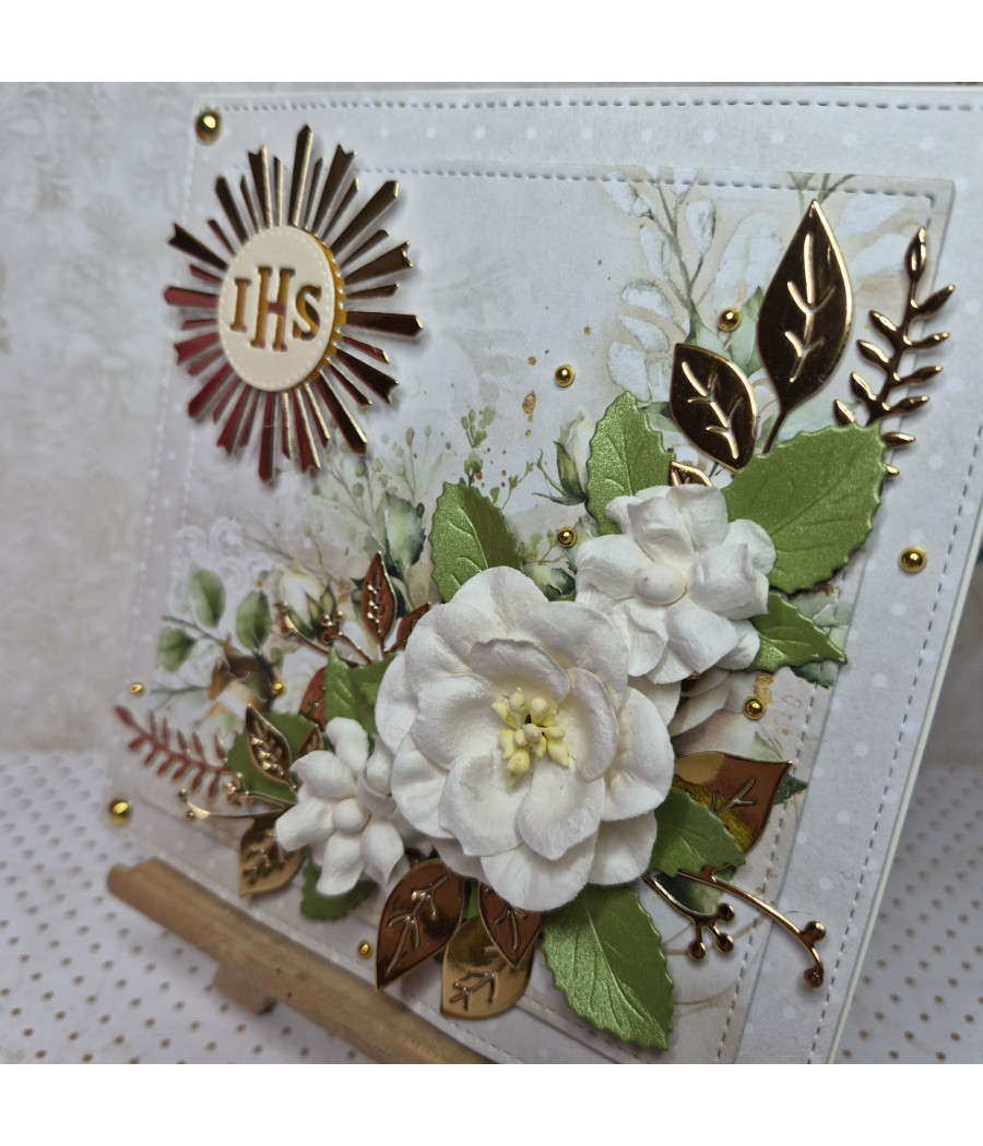 Kremowa kartka na Komunię, Hostia, handmade