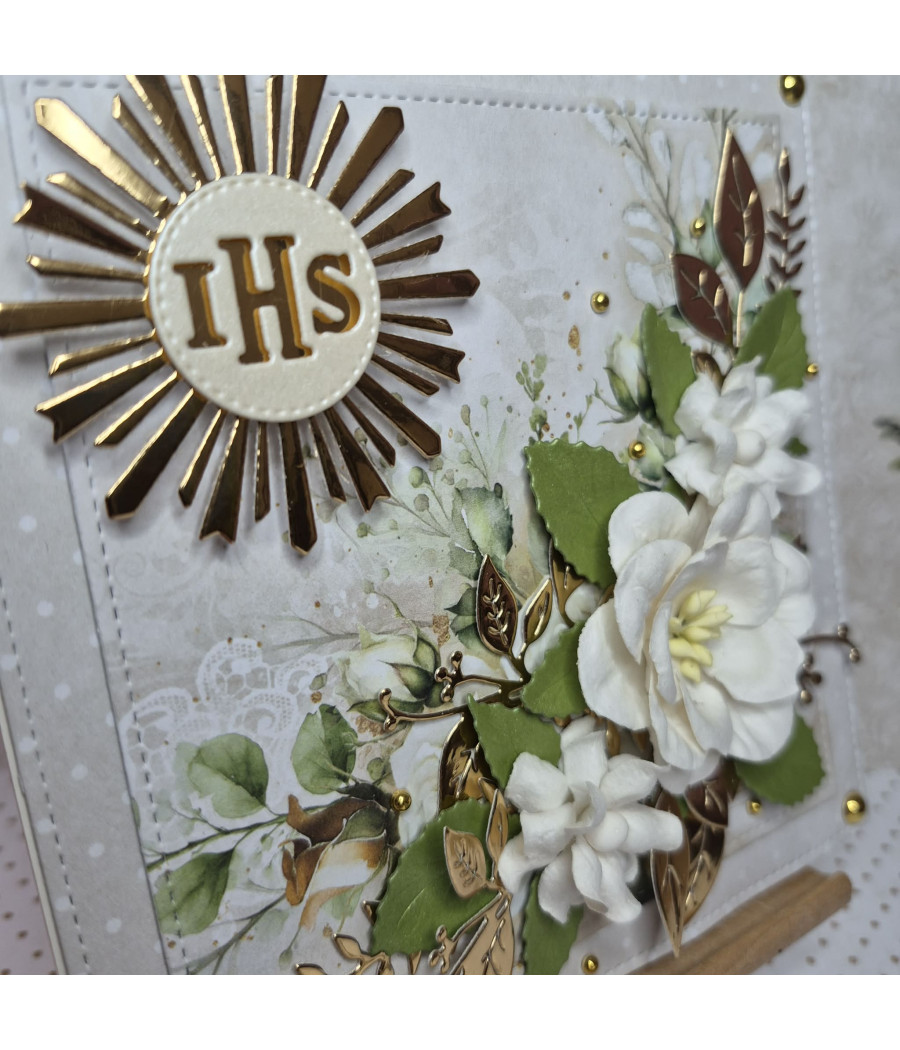 Kremowa kartka na Komunię, Hostia, handmade