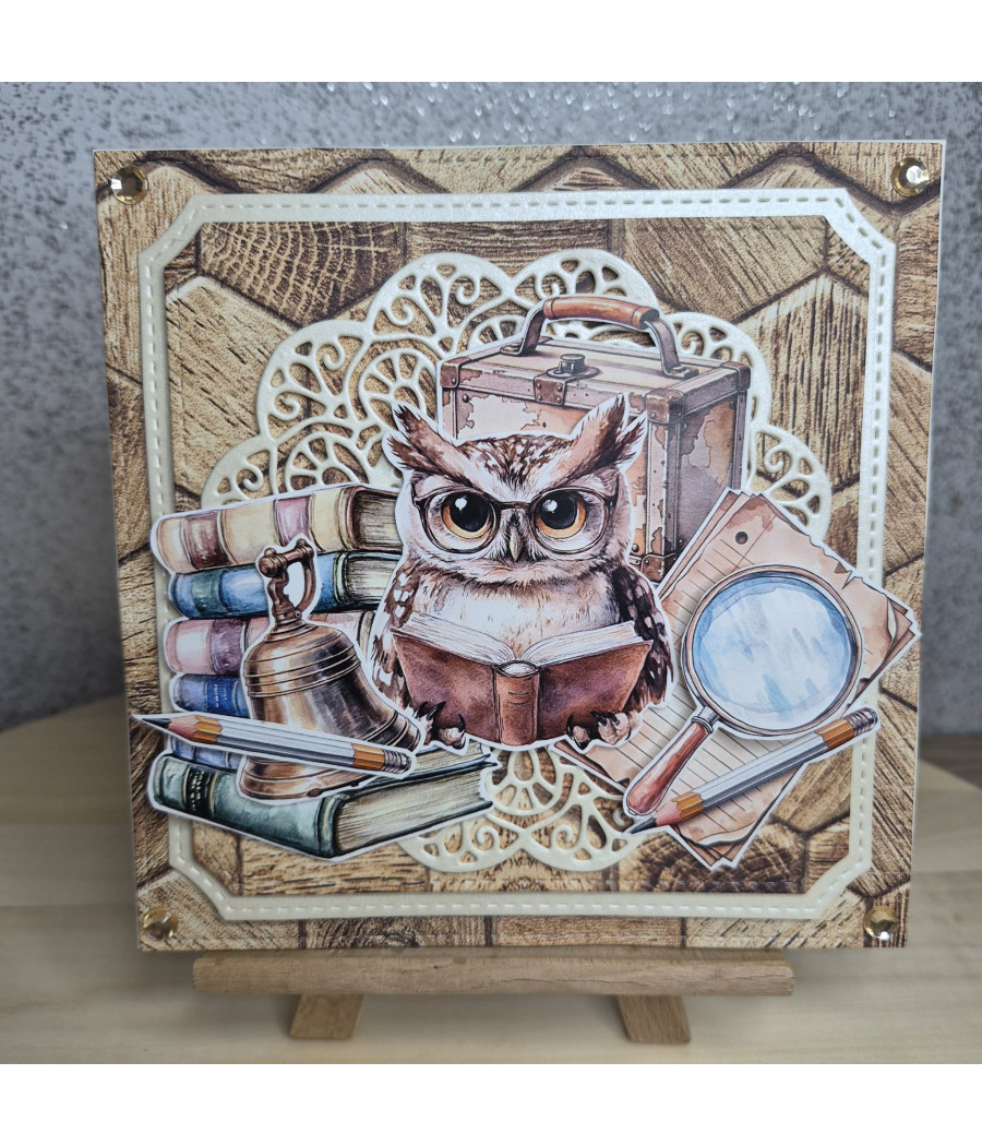 Brązowa kartka na koniec roku szkolnego, dzień nauczyciela, podziękowania, sowa, handmade