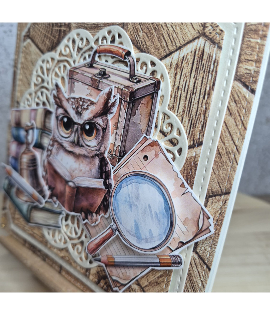 Brązowa kartka na koniec roku szkolnego, dzień nauczyciela, podziękowania, sowa, handmade
