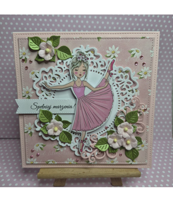 Różowa kartka na każdą okazję, z baletnicą, handmade