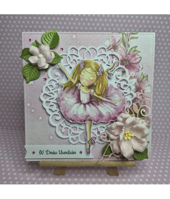 Różowa kartka na Urodziny, baletnica, handmade