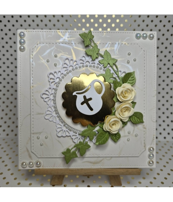 Beżowo-kremowa kartka na Chrzest z dzbanuszkiem, handmade