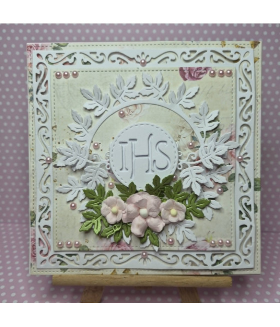 Rózowobiała kartka na komunię, IHS, handmade