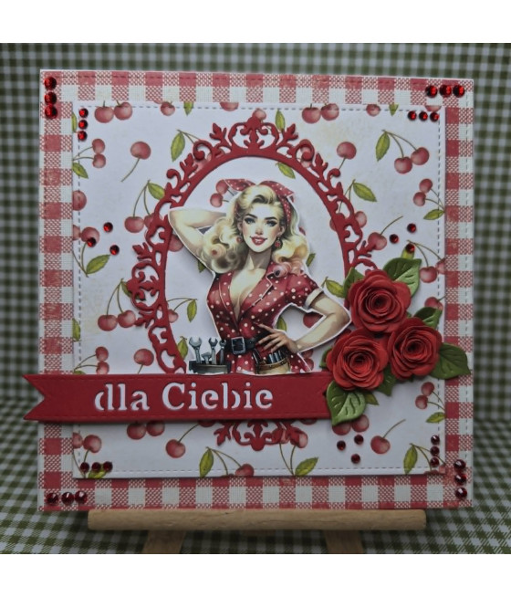 Czerwona kartka w wisienki, pin-up, na każdą okazję, handmade