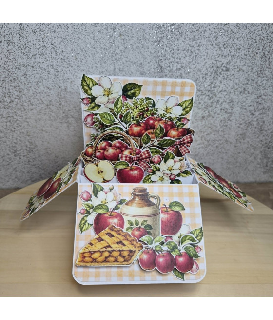 Jabłkowy pop up box, kartka 3d, jesień, jabłka, handmade