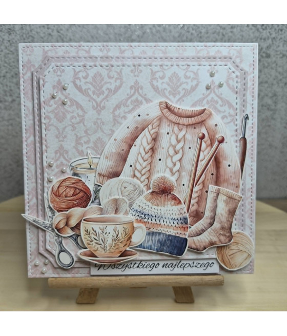 Kartka na każdą okazję, jesień, druty, sweter, handmade