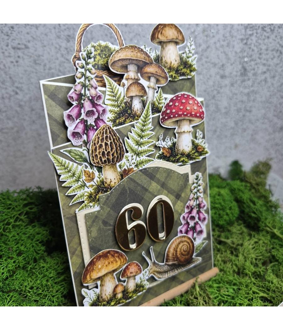 Składana kartka dla grzybiary/grzybiarza, leśna, 60 urodziny, handmade