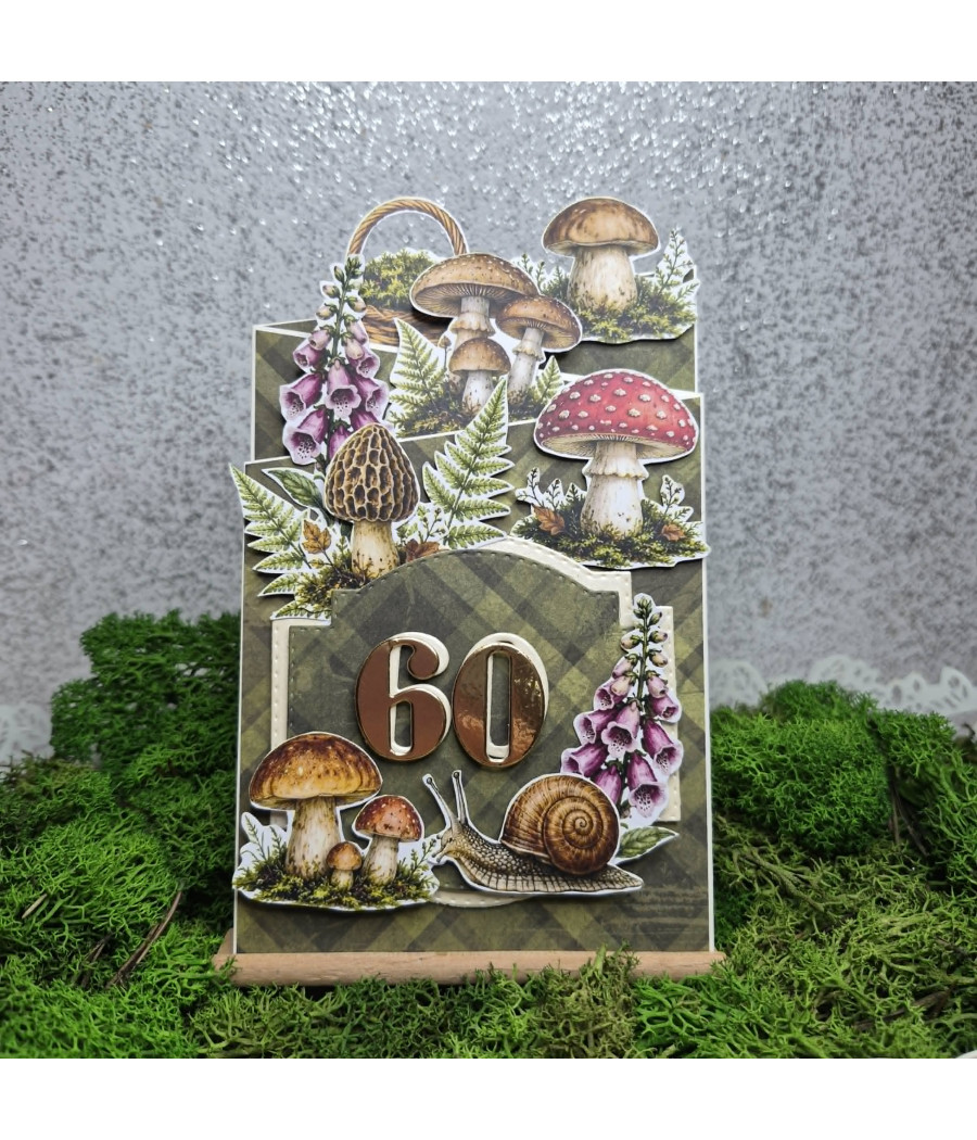 Składana kartka dla grzybiary/grzybiarza, leśna, 60 urodziny, handmade