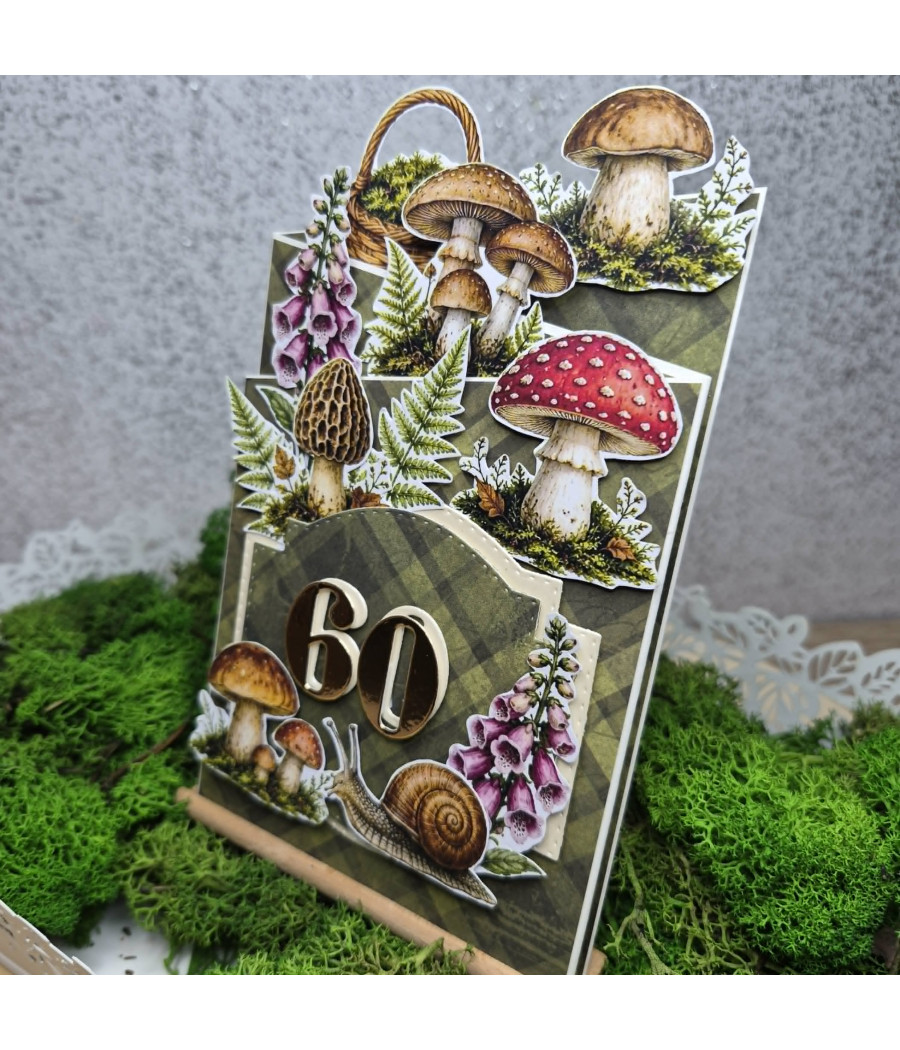 Składana kartka dla grzybiary/grzybiarza, leśna, 60 urodziny, handmade