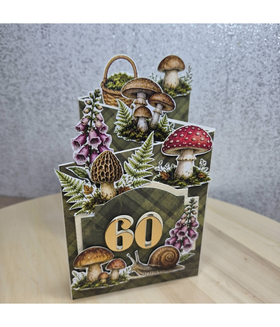 Składana kartka dla grzybiary/grzybiarza, leśna, 60 urodziny, handmade