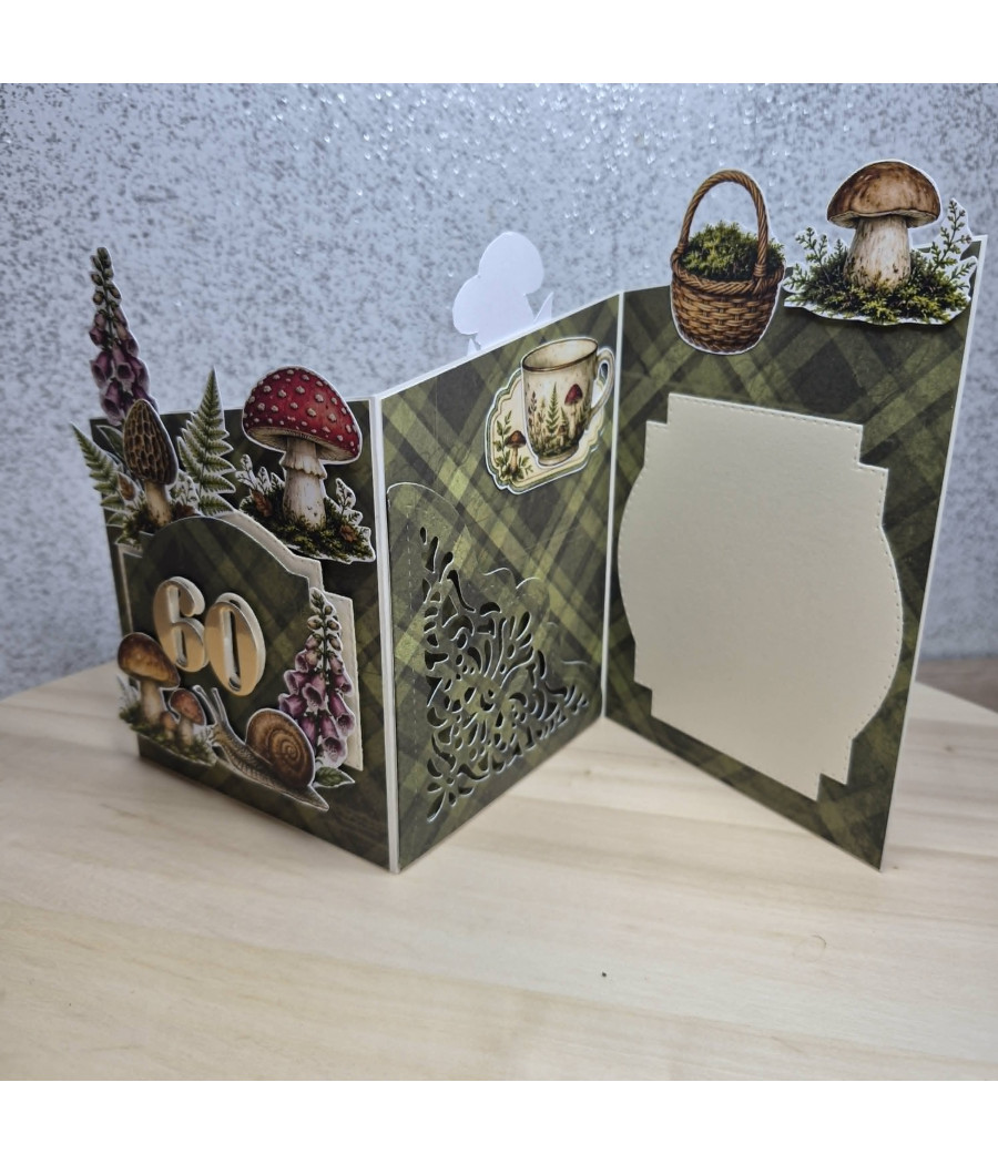 Składana kartka dla grzybiary/grzybiarza, leśna, 60 urodziny, handmade