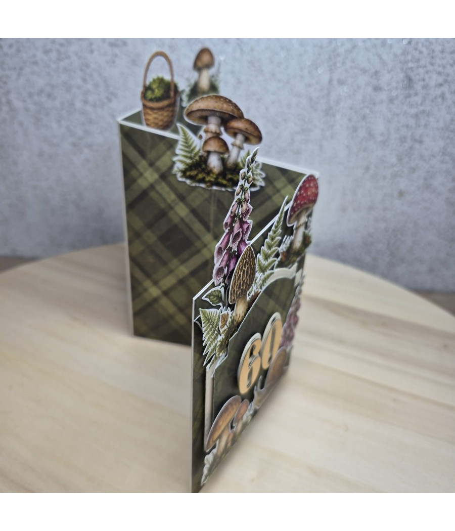 Składana kartka dla grzybiary/grzybiarza, leśna, 60 urodziny, handmade