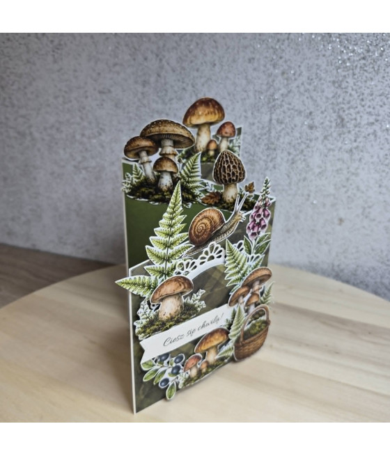 Składana kartka, grzyby, las, na każdą okazję, handmade