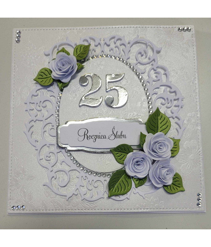 Kartka na 25 Rocznicę Ślubu, Srebrne Gody, handmade