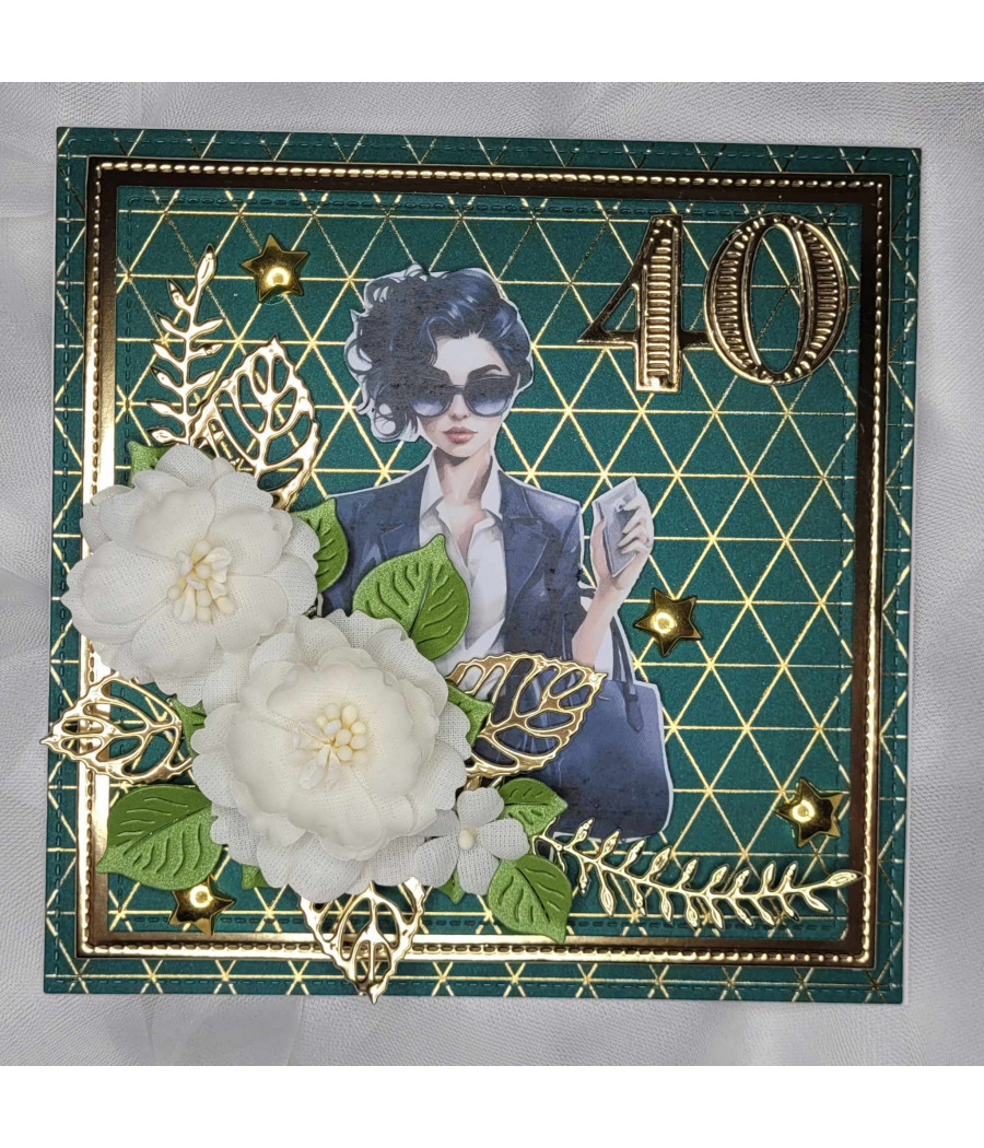 Zielona, kobieca kartka, 40 Urodziny, handmade Zielona, kobieca kartka, 40 Urodziny, handmade