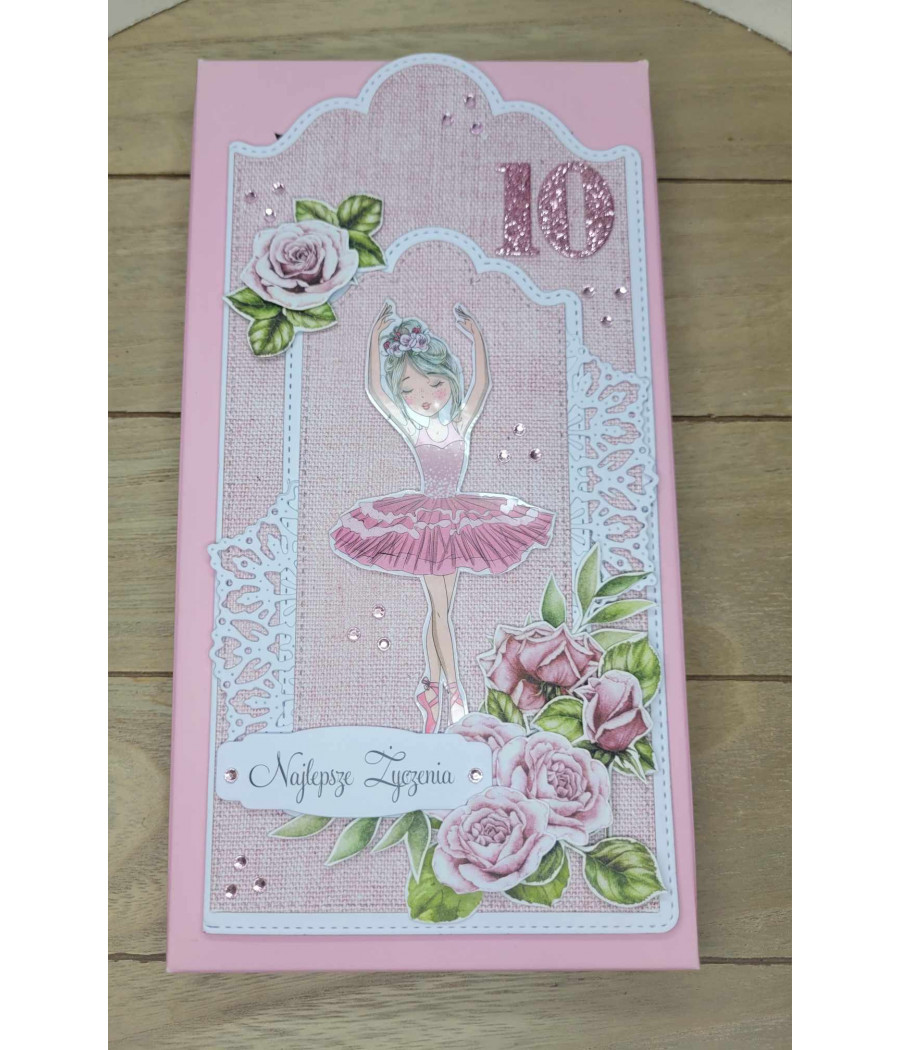Różowa kartka, 10 urodziny, baletnica, handmade Różowa kartka, 10 urodziny, baletnica, handmade