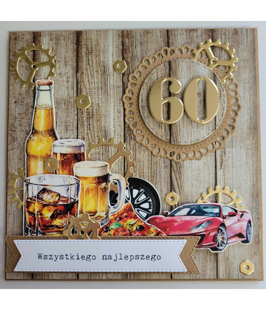Męska kartka na 60 urodziny, koła zębate, handmade Męska kartka na 60 urodziny, koła zębate, handmade