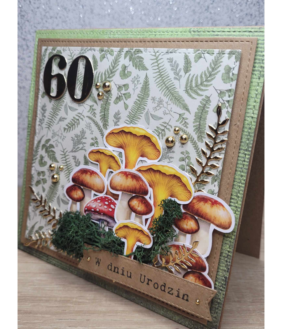 Zielona kartka dla grzybiarza, 60 urodziny, handmade