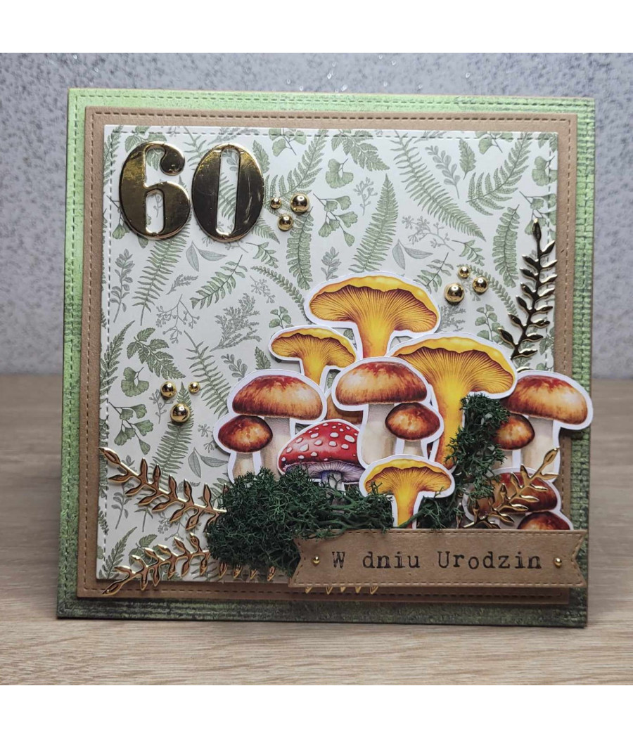 Zielona kartka dla grzybiarza, 60 urodziny, handmade Zielona kartka dla grzybiarza, 60 urodziny, handmade