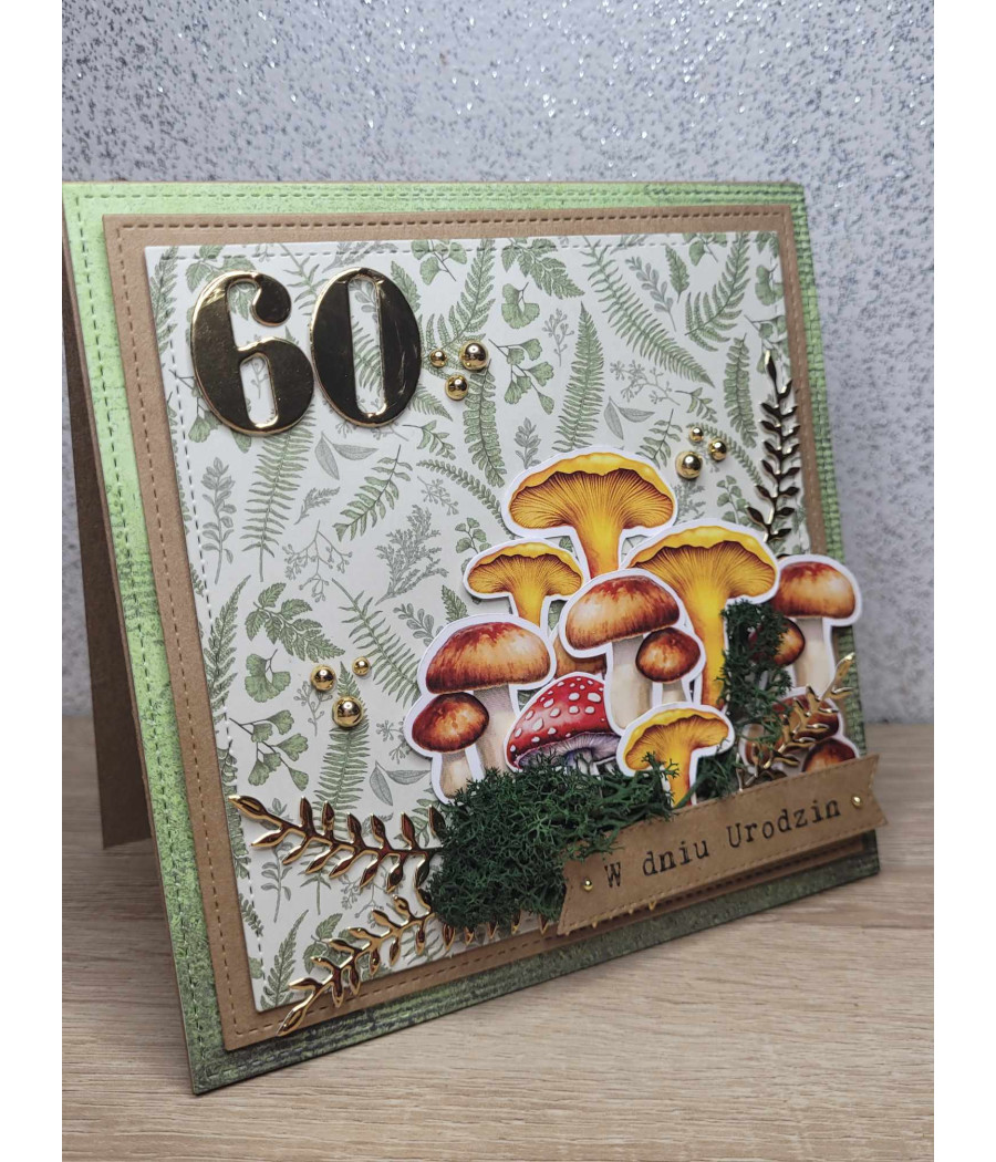 Zielona kartka dla grzybiarza, 60 urodziny, handmade