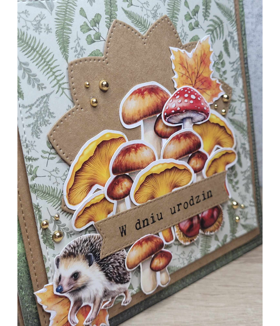 Jesienna kartka, z grzybami, urodziny, handmade