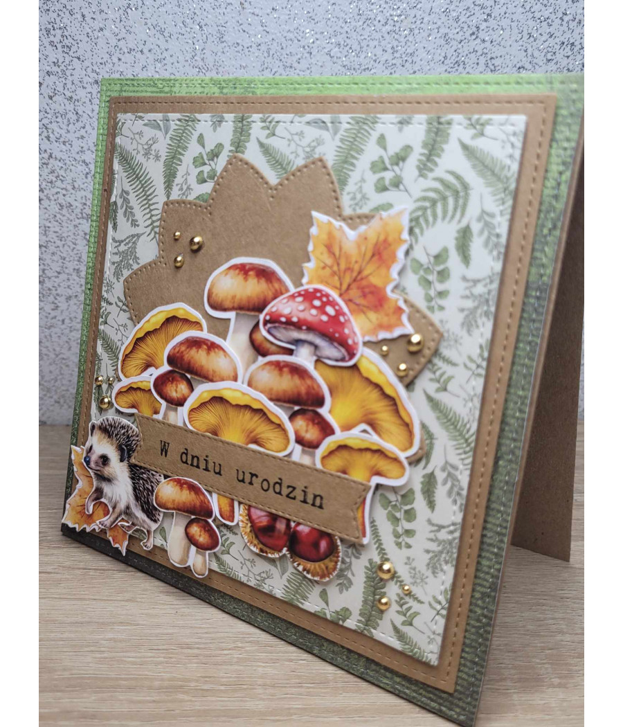 Jesienna kartka, z grzybami, urodziny, handmade