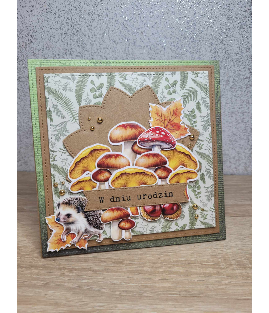Jesienna kartka, z grzybami, urodziny, handmade