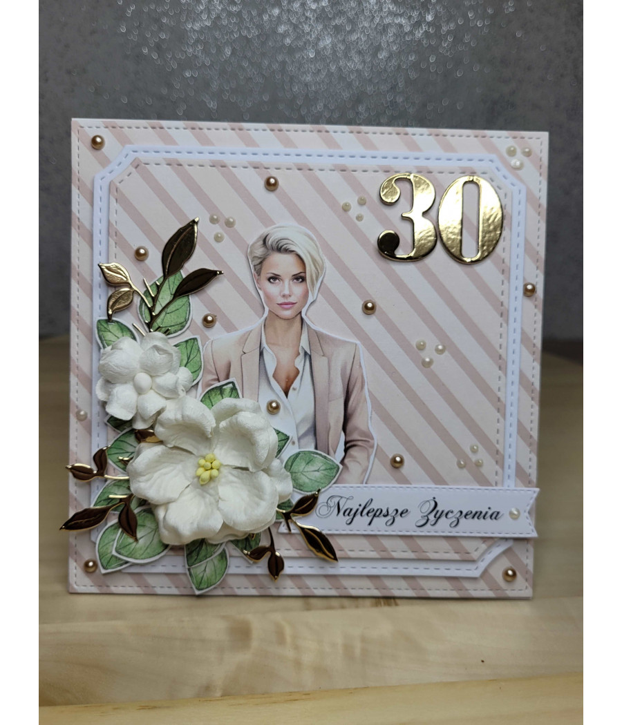 Beżowa, elegancka kartka, 30 urodziny, handmade Beżowa, elegancka kartka, 30 urodziny, handmade