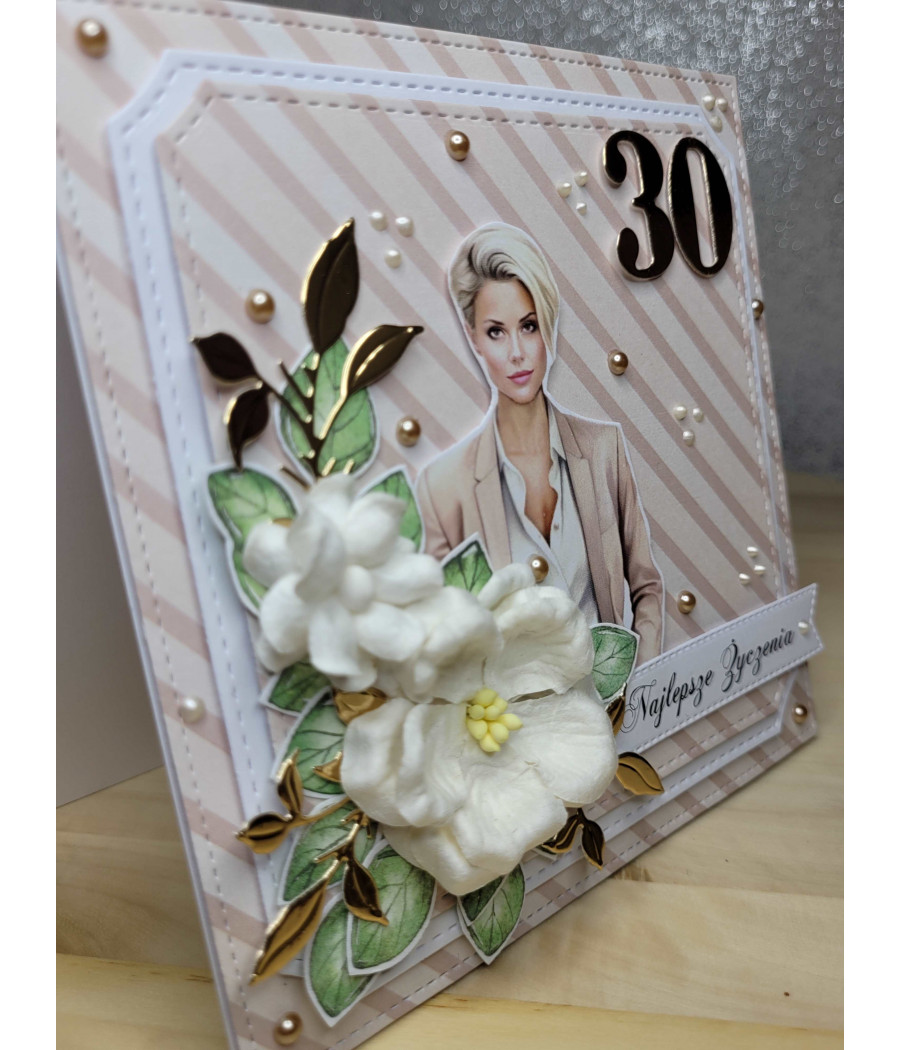 Beżowa, elegancka kartka, 30 urodziny, handmade